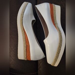 Size 10 - SHEIN White Patent Platform Espadrille Slip-Ons with Tan Detail